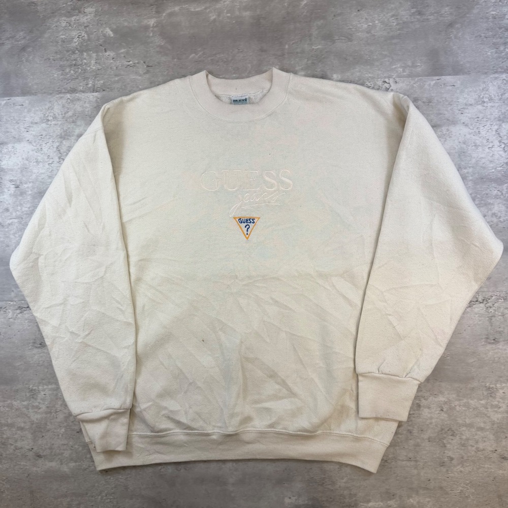 Vintage Guess by Georges Marciano Sweatshirt XL Cream Embroidered USA Made